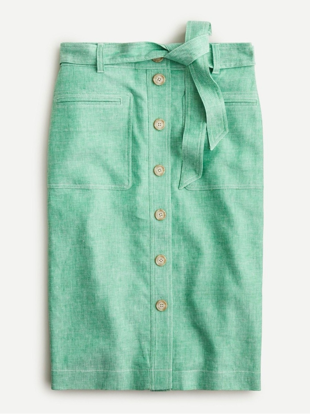 JCrew Button-Front Mint Green Pencil Skirt with Tie Waist